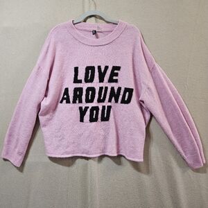 Divided XL Pink Long Sleeve Graphic Wool Blend Sweater